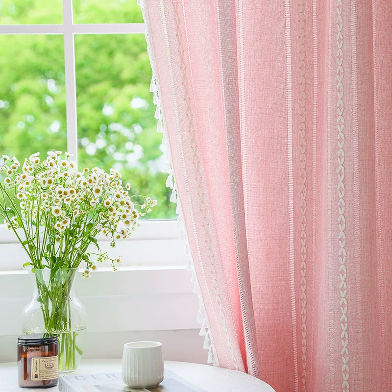 英创窗帘成品批发文艺仿棉麻半遮光窗帘布卧室飘窗阳台现货