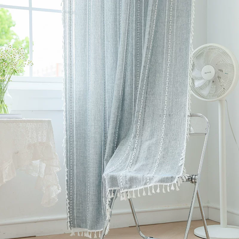 英创窗帘成品批发文艺仿棉麻半遮光窗帘布卧室飘窗阳台现货