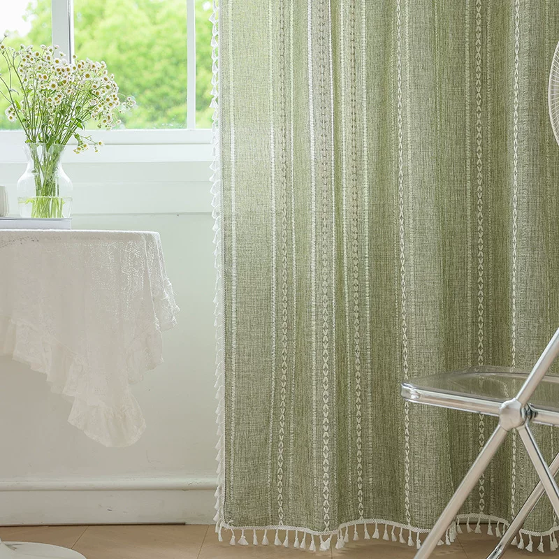 英创窗帘成品批发文艺仿棉麻半遮光窗帘布卧室飘窗阳台现货