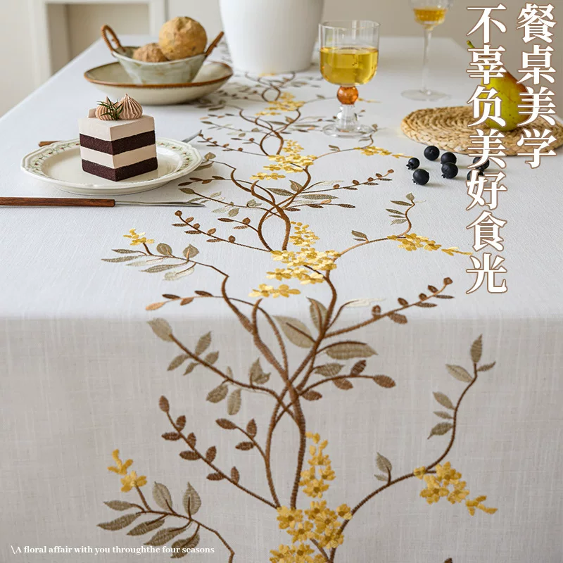 亚马逊跨境新品防水桌布美式风家居植物花卉刺绣流苏茶几餐桌桌布