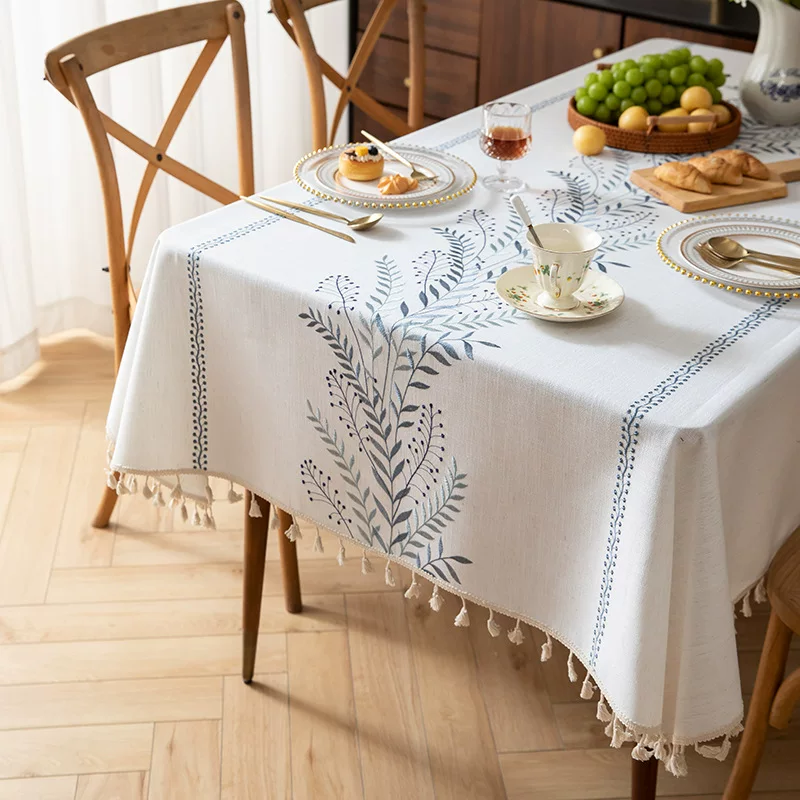 跨境高档高级感碎花朵桌布棉麻外贸北欧布艺加厚绣花防水餐桌布