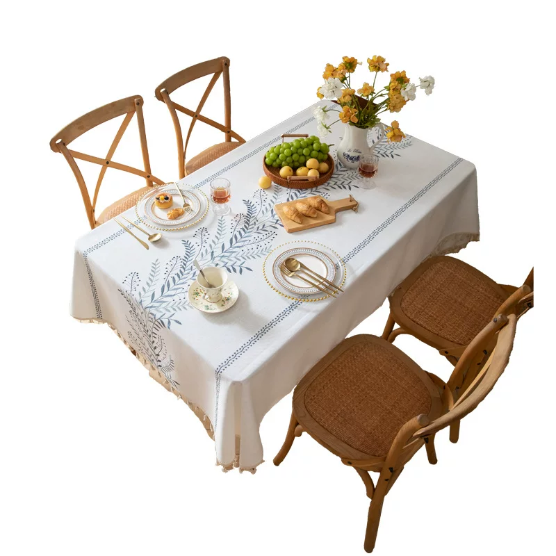 跨境高档高级感碎花朵桌布棉麻外贸北欧布艺加厚绣花防水餐桌布