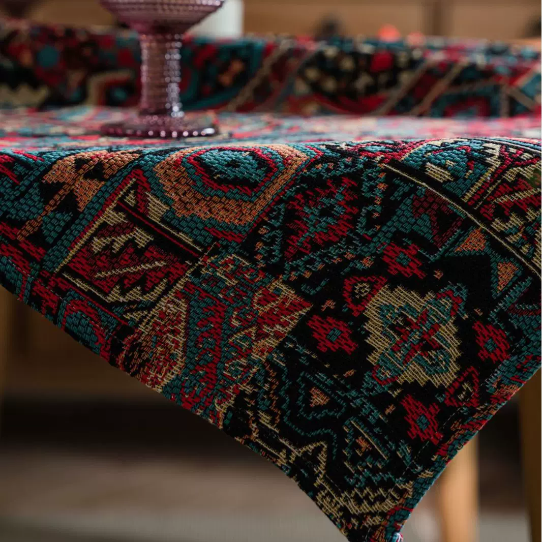 伊缦琪韵苗族桌布彩色提花餐桌布双面图案厚实台布几何波西米亚风