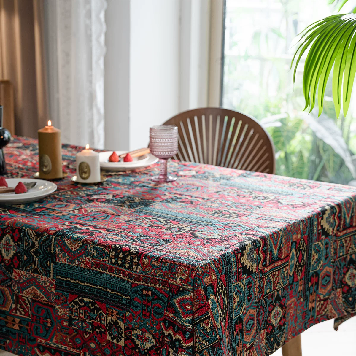 伊缦琪韵苗族桌布彩色提花餐桌布双面图案厚实台布几何波西米亚风