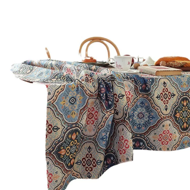 美式彩色提花桌布加厚棉麻布艺油画风餐桌布家用茶几布长方形台布