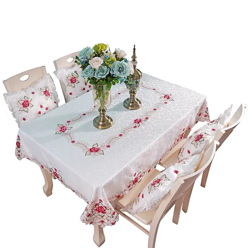欧式绣花台布涤纶布艺家用长方形餐桌布椅套高档时尚刺绣桌布批发