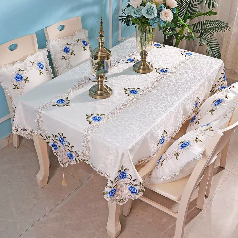 欧式绣花台布涤纶布艺家用长方形餐桌布椅套高档时尚刺绣桌布批发