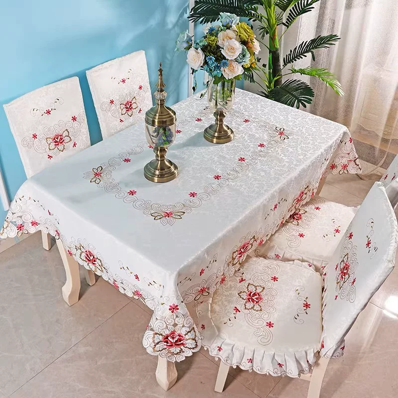 欧式绣花台布涤纶布艺家用长方形餐桌布椅套高档时尚刺绣桌布批发
