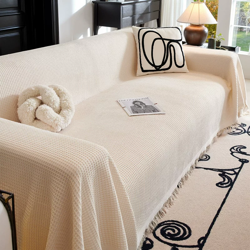 沙发套巾罩全包盖布ins奶油风高级棉纱露营毯沙发垫四季通用防尘