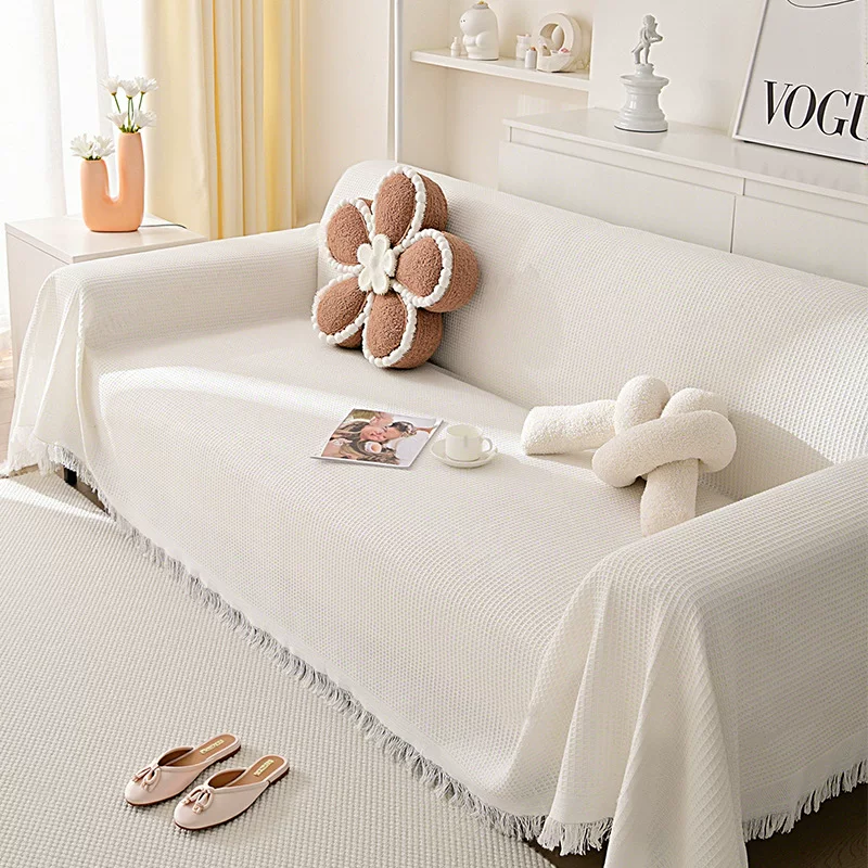 沙发套巾罩全包盖布ins奶油风高级棉纱露营毯沙发垫四季通用防尘