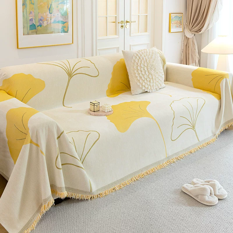 飞阳沙发巾银杏叶田园风简约沙发盖布沙发套罩亚马逊防滑沙发盖巾