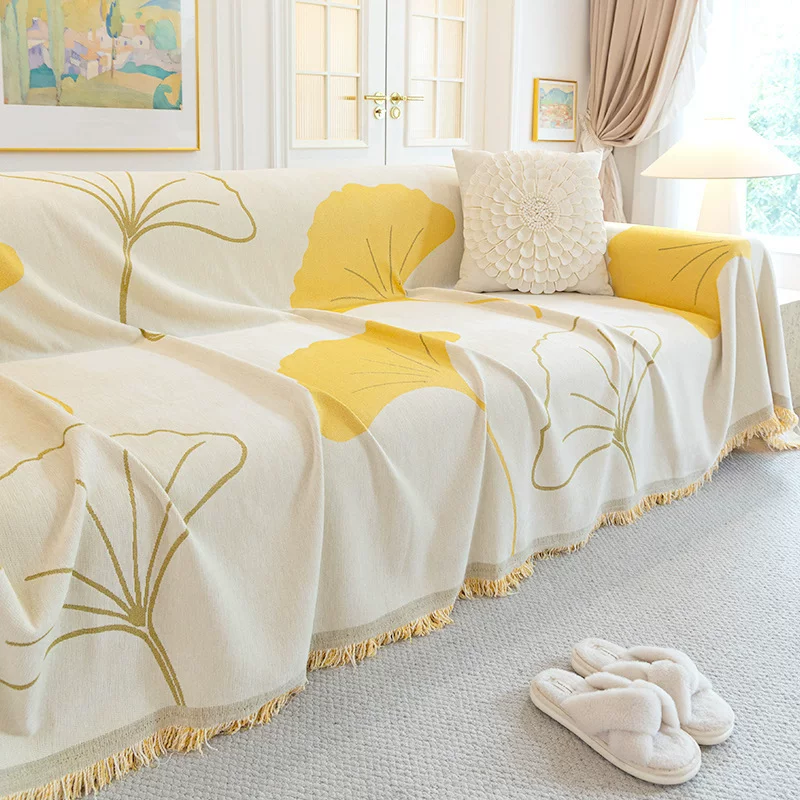 飞阳沙发巾银杏叶田园风简约沙发盖布沙发套罩亚马逊防滑沙发盖巾