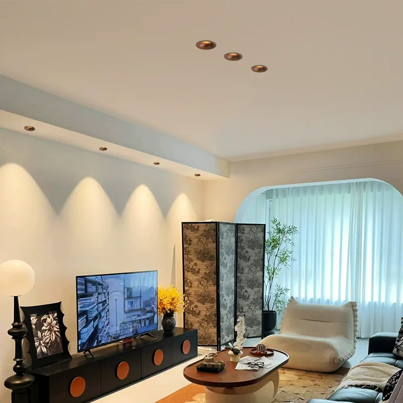 嵌入式筒灯射灯侘寂风复古胡桃木色中古风护眼家用客厅无关天花灯