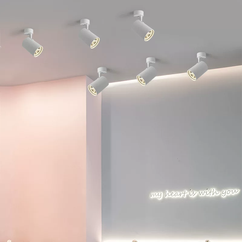 明装射灯可调角度展厅家用小吸顶式轨道灯聚光射灯LED天花灯筒灯