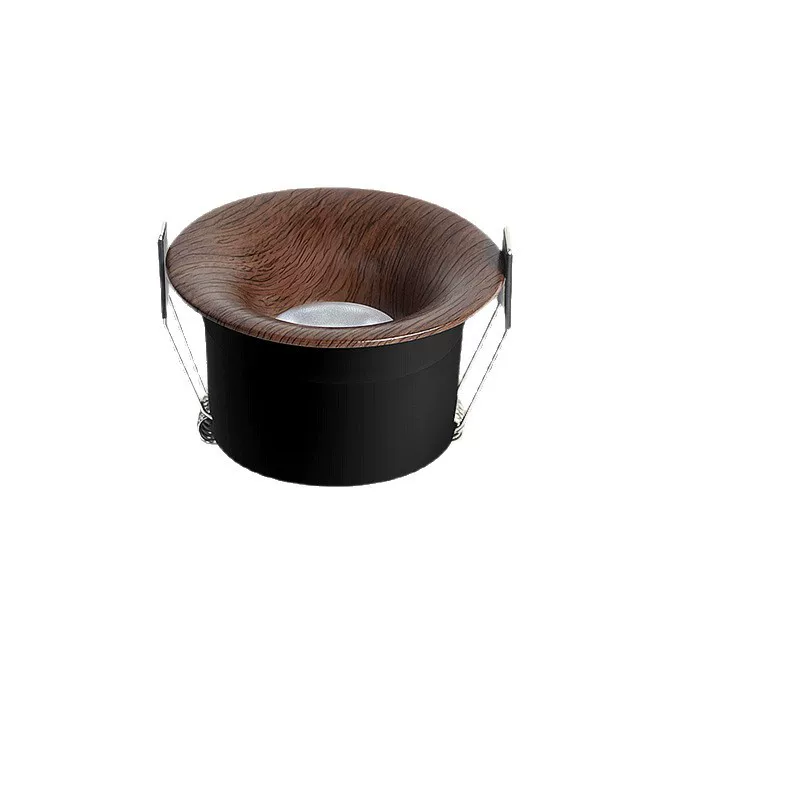 无边框新款嵌入式中古风胡桃木纹弧面筒灯深杯75mm筒灯小山丘射灯