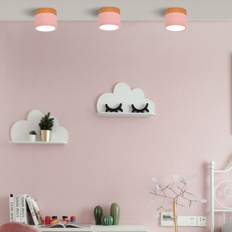 LED明装筒灯无主灯过道走廊客厅玄关原木风马卡龙免开孔马卡龙色