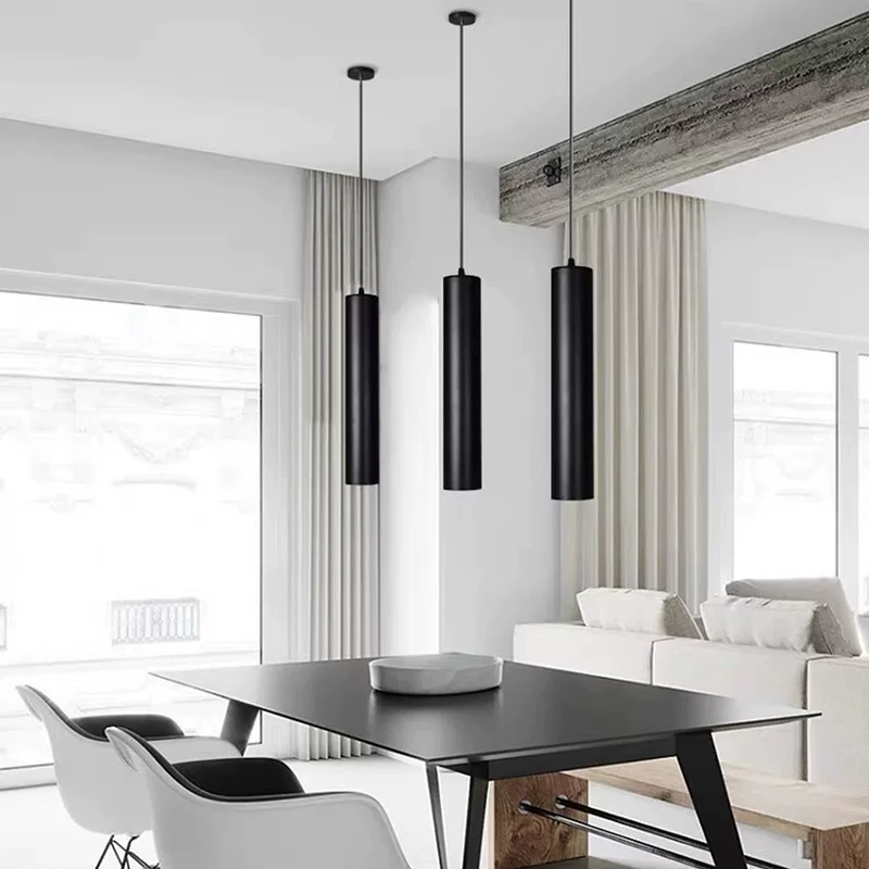 led吊线射灯明装筒灯免开孔圆形餐厅吊灯商用办公室过道轨道射灯