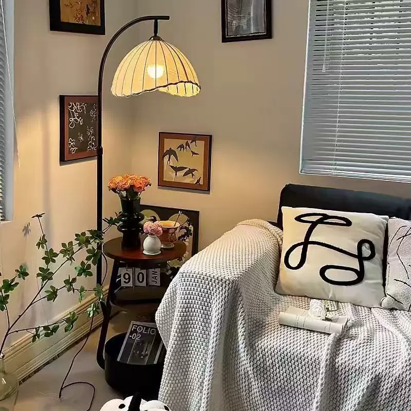 落地灯中古风卧室床头柜一体柚子灯客厅沙发旁氛围茶几钓鱼灯具