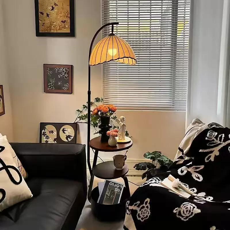 落地灯中古风卧室床头柜一体柚子灯客厅沙发旁氛围茶几钓鱼灯具