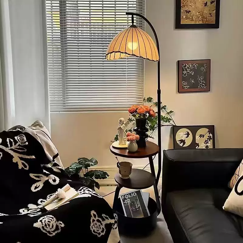 落地灯中古风卧室床头柜一体柚子灯客厅沙发旁氛围茶几钓鱼灯具