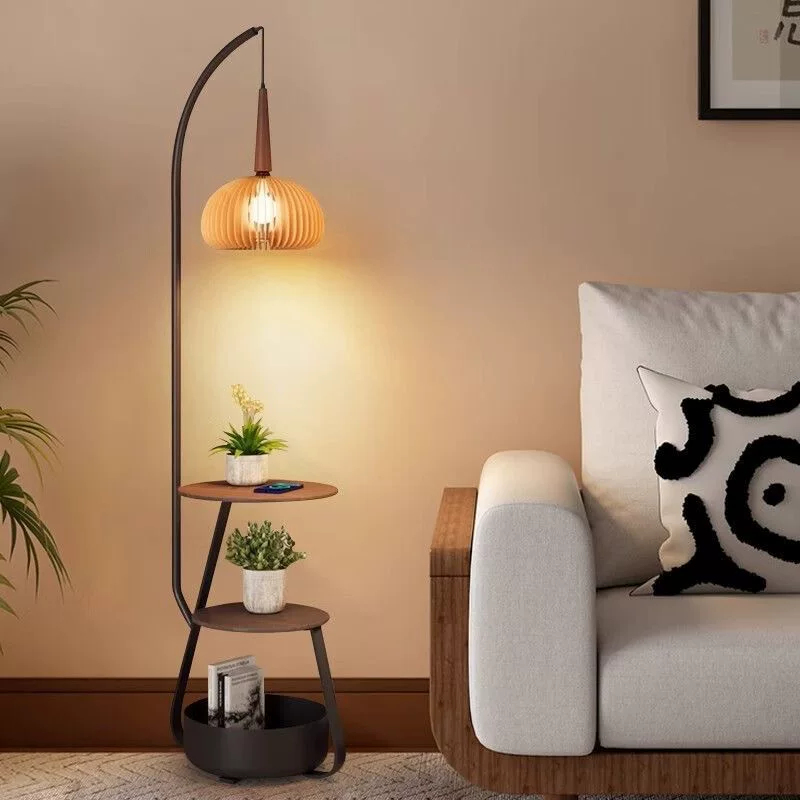 落地灯中古风卧室床头柜一体柚子灯客厅沙发旁氛围感茶几钓鱼灯具