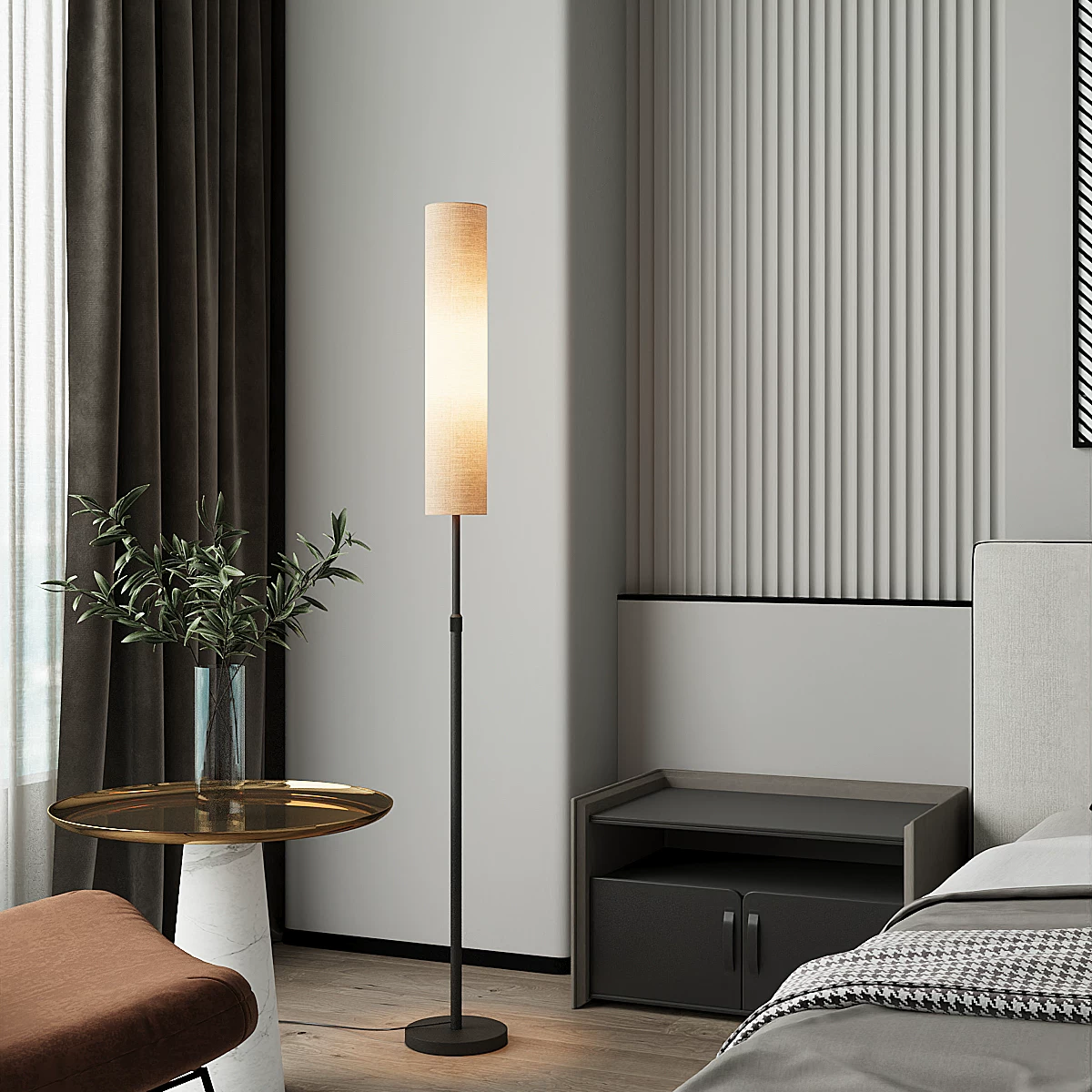 简约客厅长筒落地灯卧室床头布艺立式台灯北欧极简温馨氛围灯