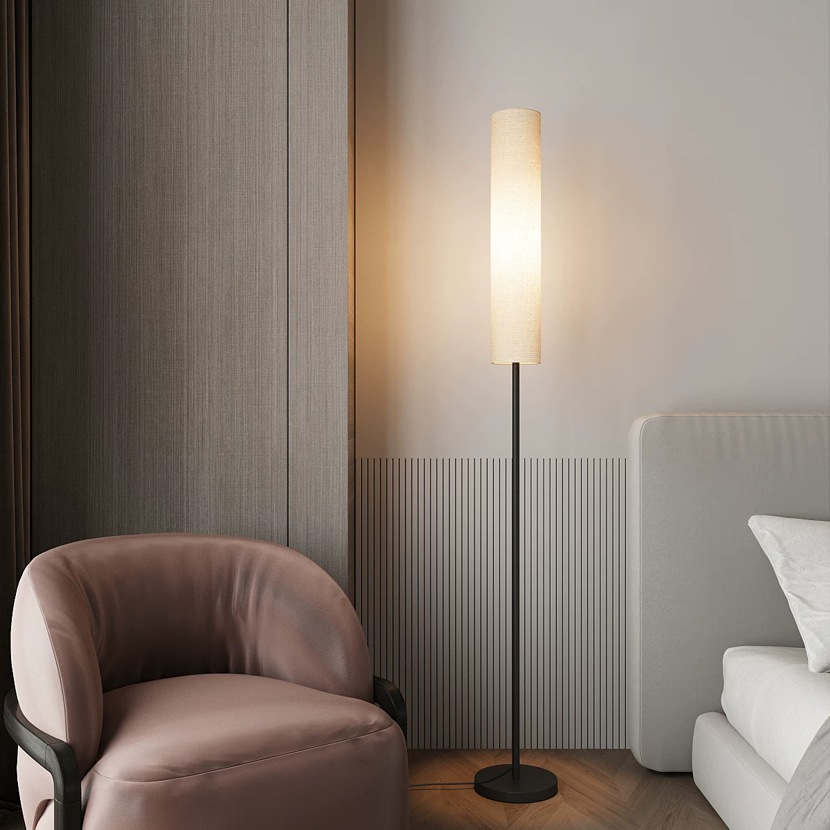 简约客厅长筒落地灯卧室床头布艺立式台灯北欧极简温馨氛围灯