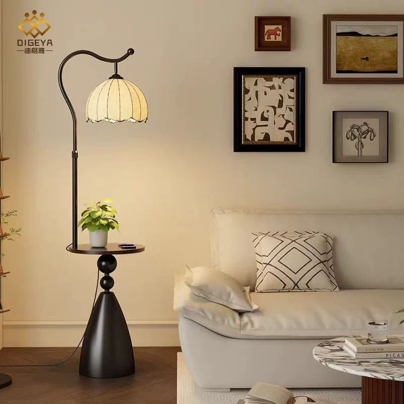 迪格雅中古客厅沙发旁置物架一体落地灯卧室床头氛围感护眼柜台灯