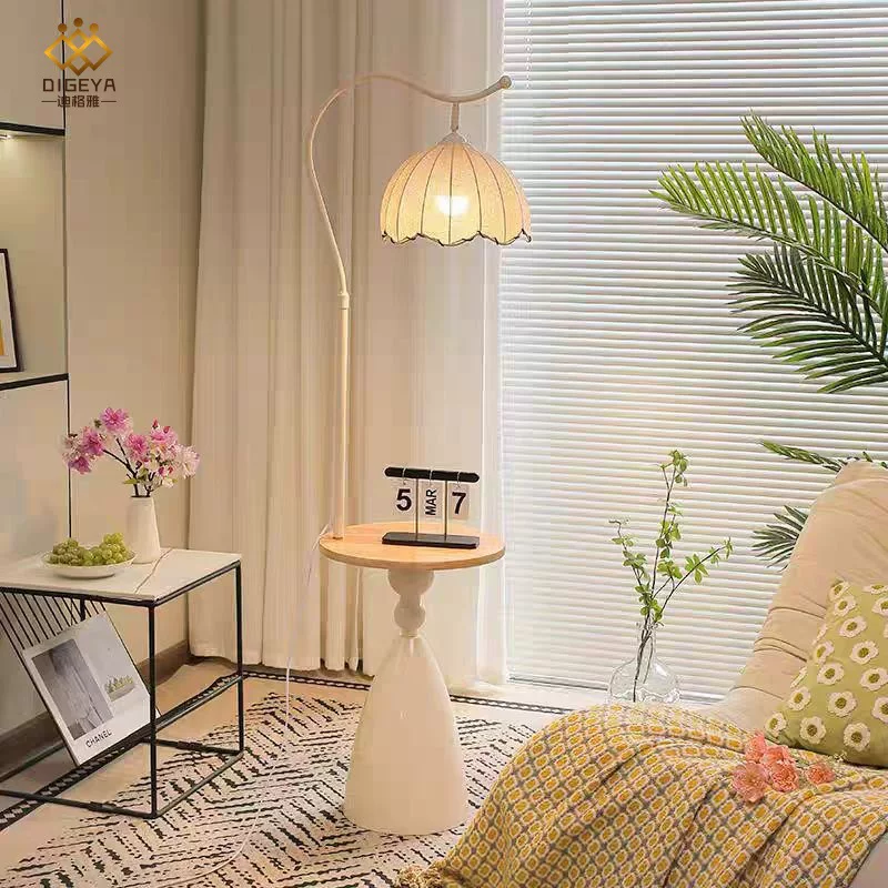 迪格雅中古客厅沙发旁置物架一体落地灯卧室床头氛围感护眼柜台灯