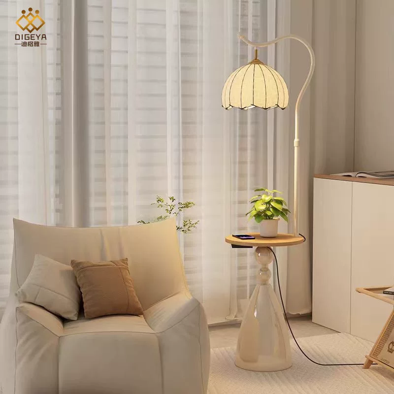 迪格雅中古客厅沙发旁置物架一体落地灯卧室床头氛围感护眼柜台灯