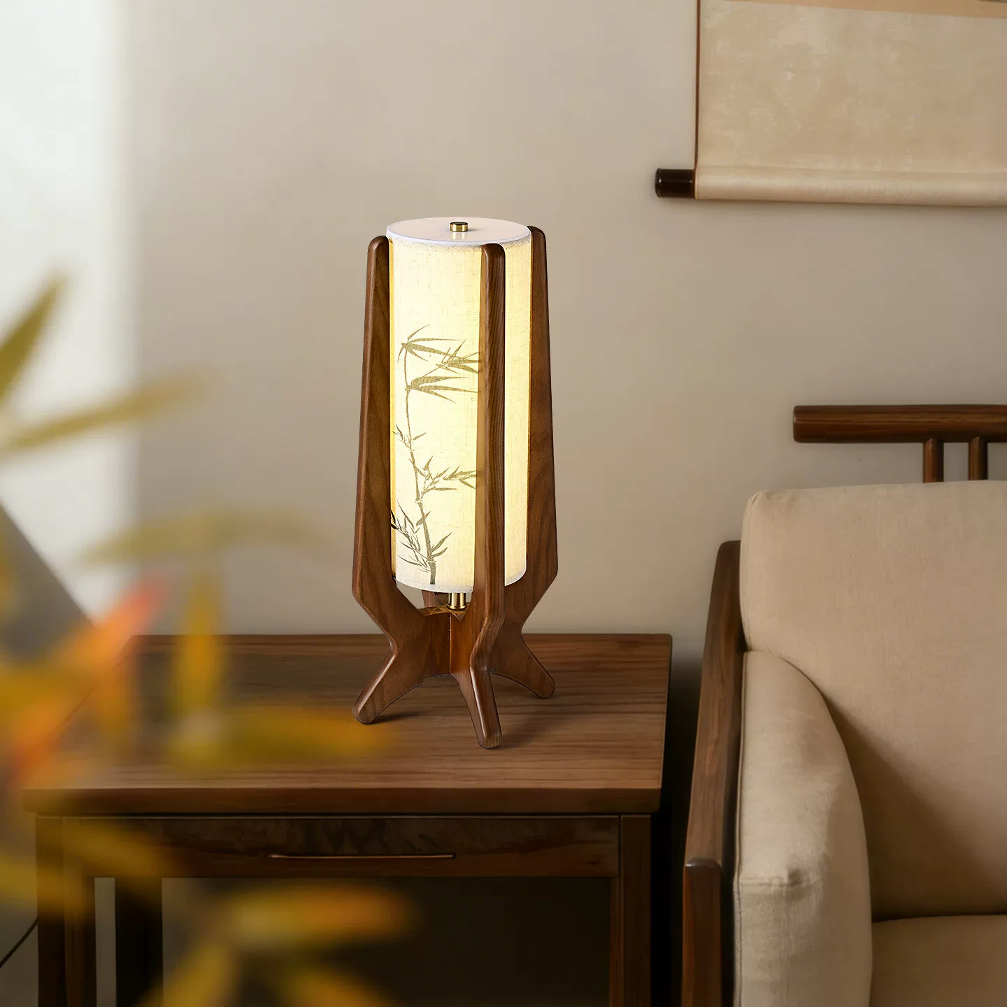 宋式美学竹叶实木落地灯新中式禅意客厅沙发旁茶室装饰立式氛围灯