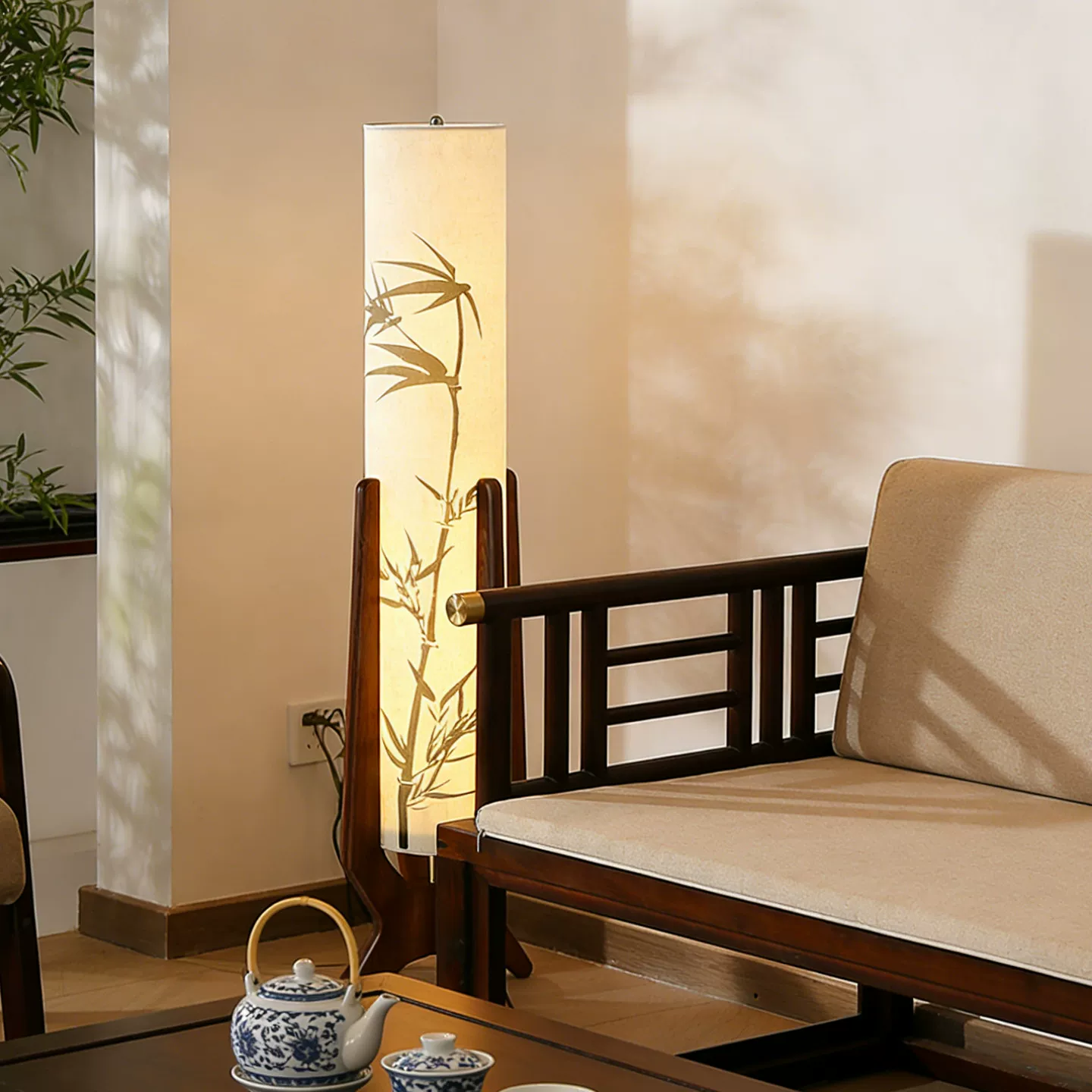 宋式美学竹叶实木落地灯新中式禅意客厅沙发旁茶室装饰立式氛围灯