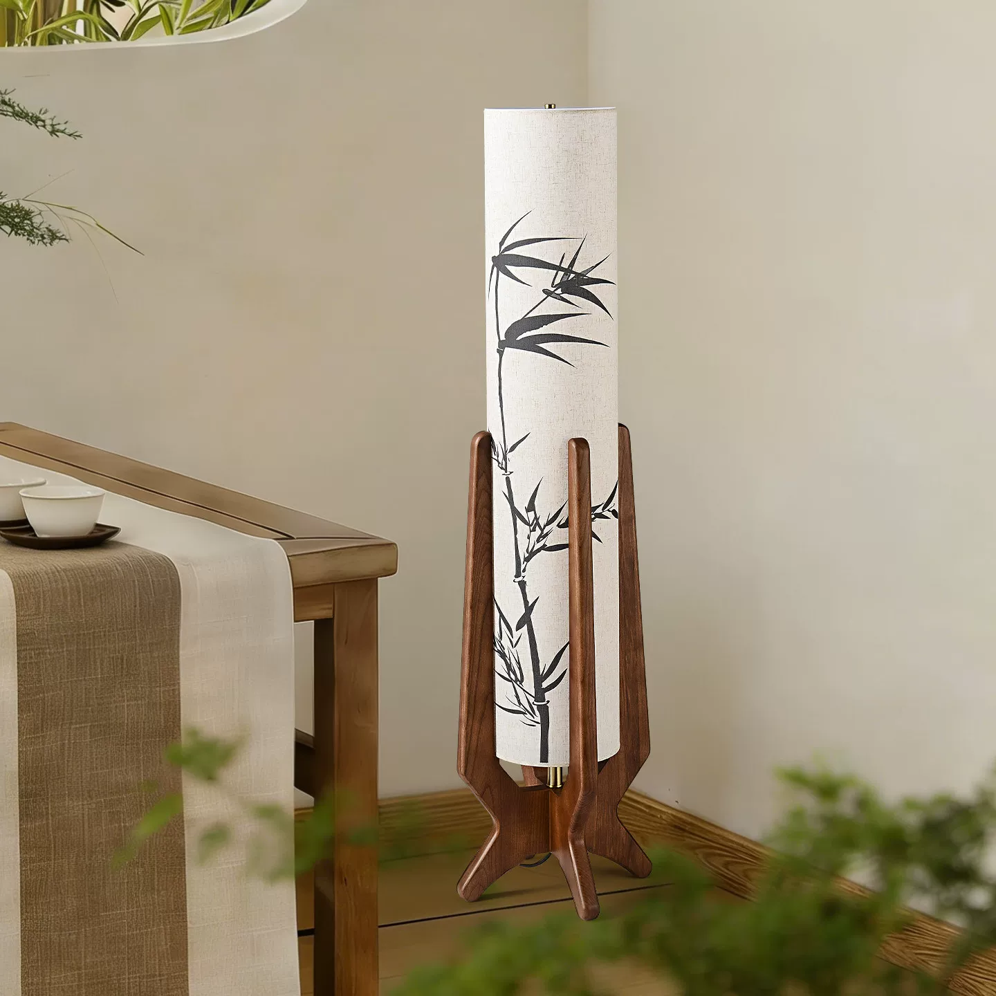 宋式美学竹叶实木落地灯新中式禅意客厅沙发旁茶室装饰立式氛围灯