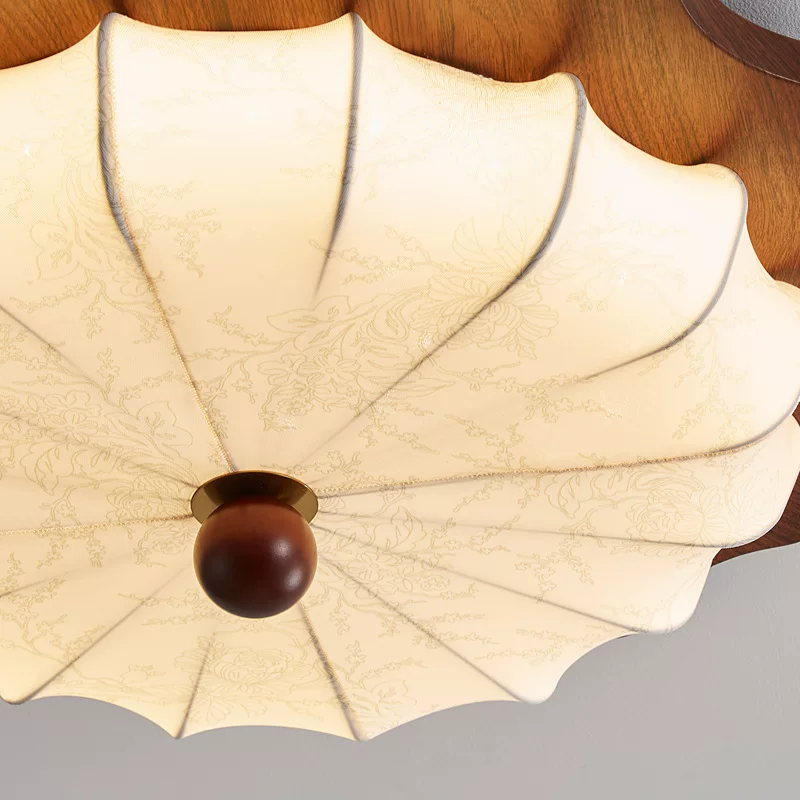 法式中古风卧室吸顶灯复古胡桃木布艺主卧灯南洋风高级感房间灯具