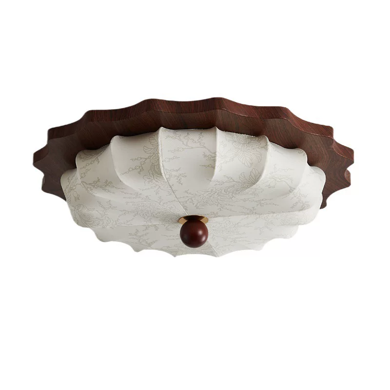 法式中古风卧室吸顶灯复古胡桃木布艺主卧灯南洋风高级感房间灯具