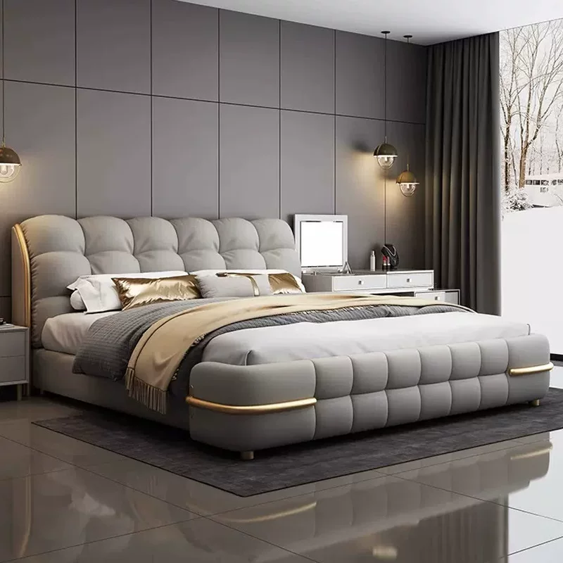 轻奢高端豪华软体床1.8米主卧双人床1.5米储物单人床家用真皮床