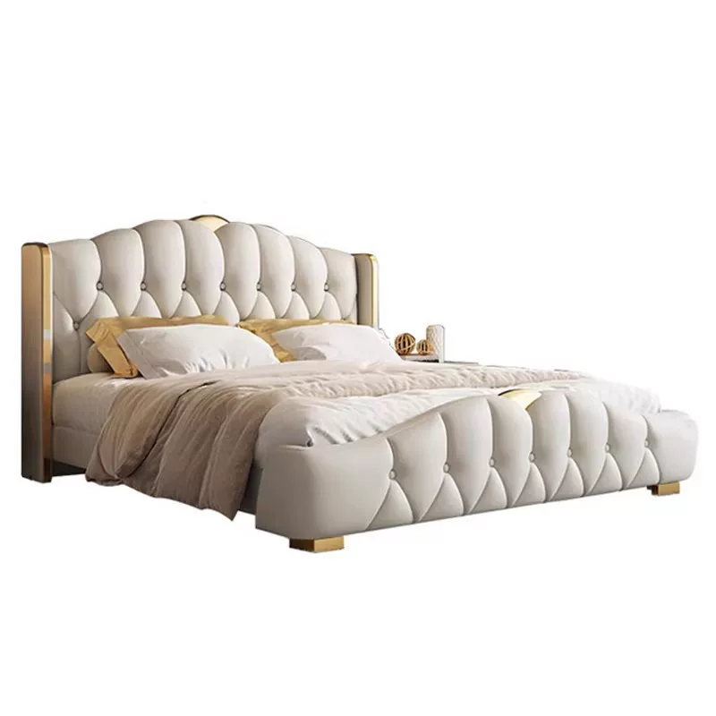 轻奢真皮床简约主卧1.5米1.8米双人床意式高端大气新款软包婚床