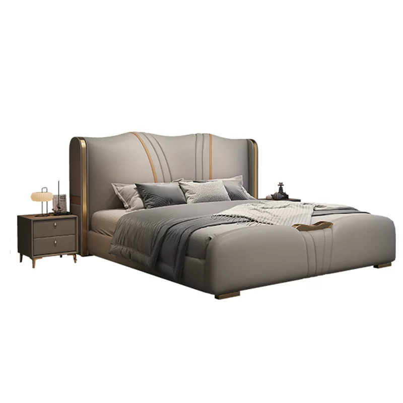 意式轻奢真皮床1.8米主卧双人床家用1.5米高箱储物床高端皮艺床
