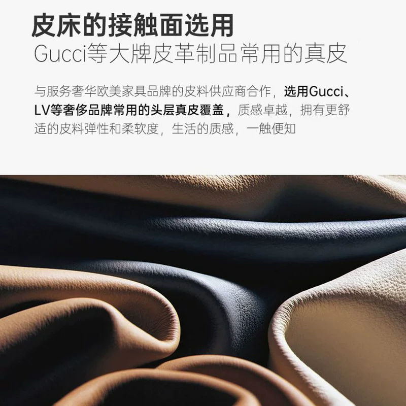 意式轻奢真皮床1.8米主卧双人床家用1.5米高箱储物床高端皮艺床