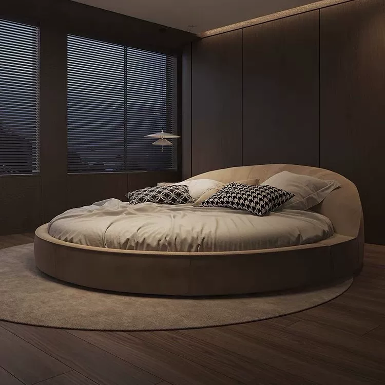 伽玛大圆床双人床主卧室布艺意式现代简约豪华别墅法式浪漫婚床