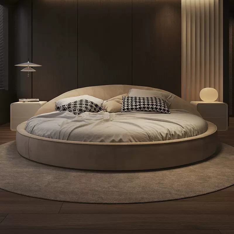 伽玛大圆床双人床主卧室布艺意式现代简约豪华别墅法式浪漫婚床