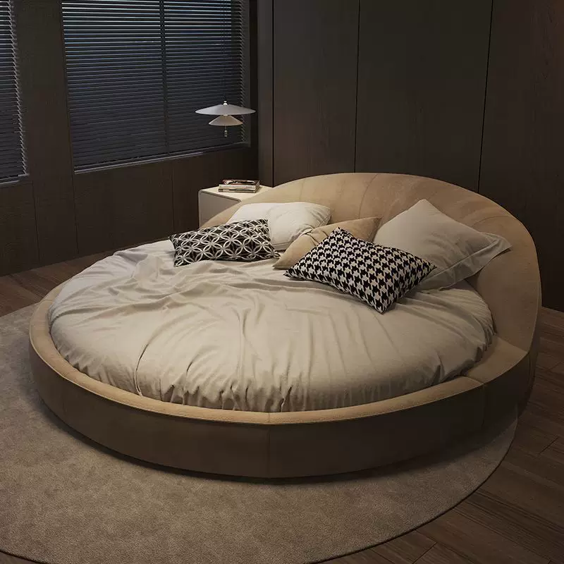 伽玛大圆床双人床主卧室布艺意式现代简约豪华别墅法式浪漫婚床