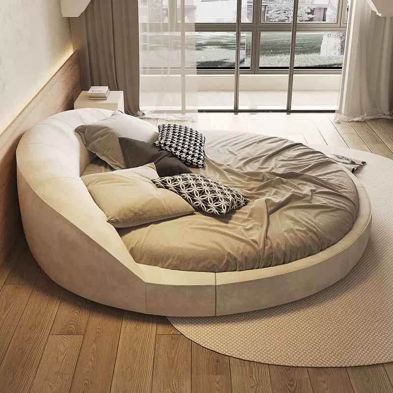 伽玛大圆床双人床主卧室布艺意式现代简约豪华别墅法式浪漫婚床