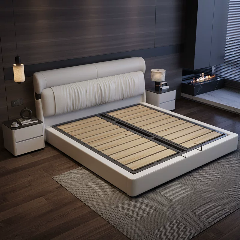 轻奢真皮床1.5米1.8米双人床主卧室简约家具高箱储物新款软体婚床