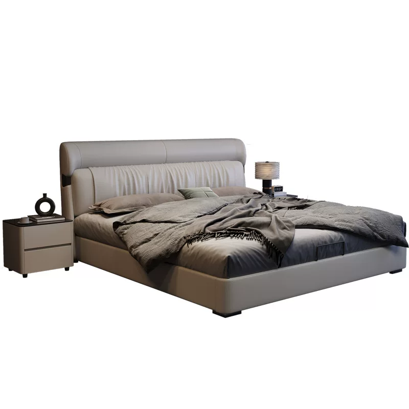 轻奢真皮床1.5米1.8米双人床主卧室简约家具高箱储物新款软体婚床