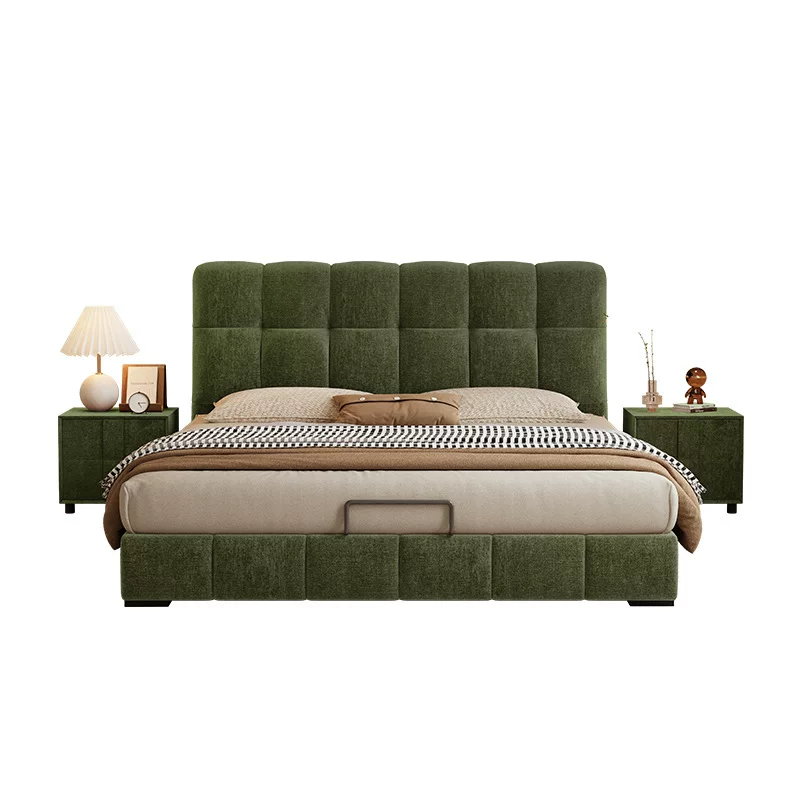 雪尼尔绒布艺床新款法式网红泡芙床1.8米双人床极简主卧软包床头