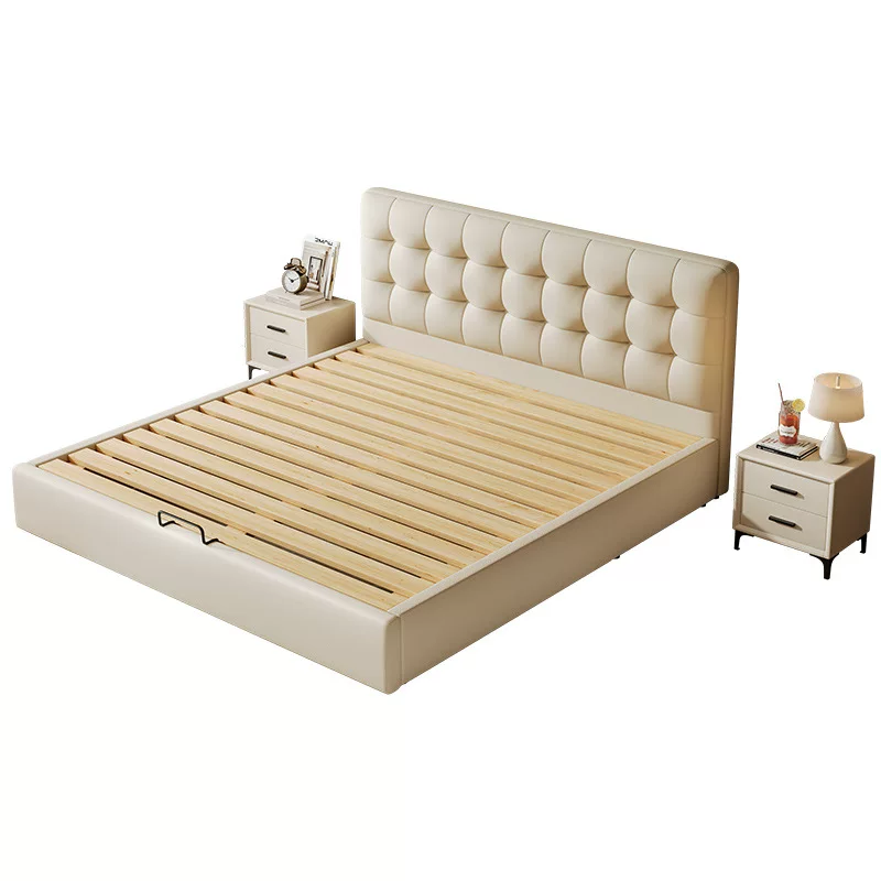 意式轻奢云悠悠真皮床现代简约高端奶油风主卧储物收纳静音床