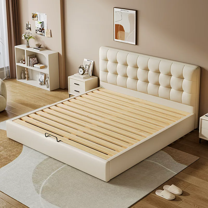 意式轻奢云悠悠真皮床现代简约高端奶油风主卧储物收纳静音床