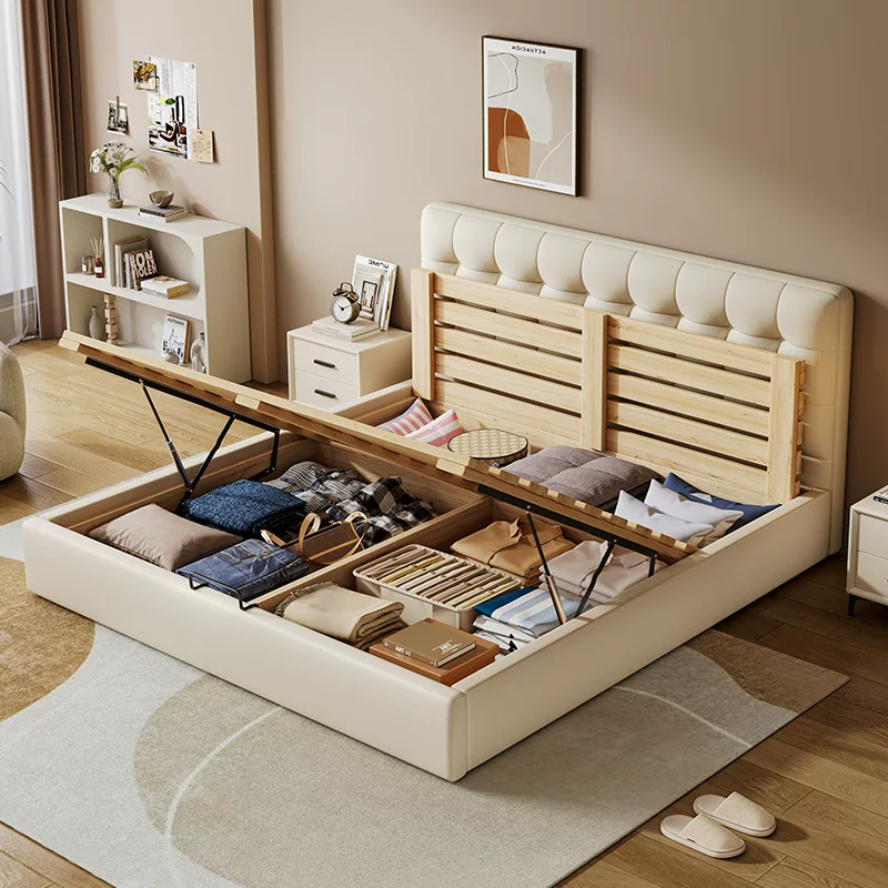 意式轻奢云悠悠真皮床现代简约高端奶油风主卧储物收纳静音床