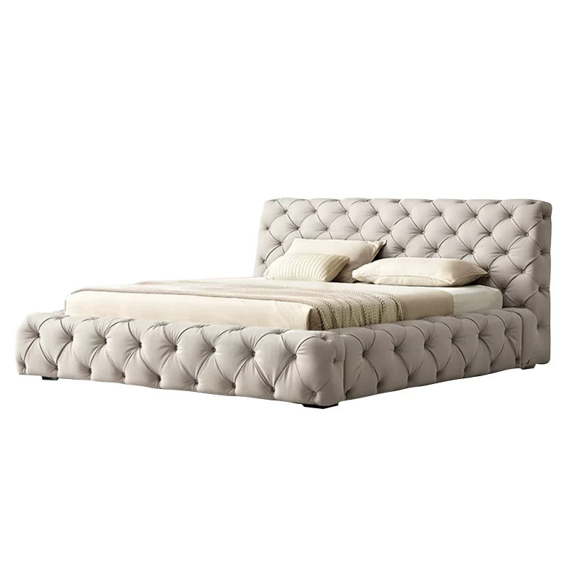 意式轻奢真皮床拉扣网红双人床设计师别墅婚床主卧高端纳帕真皮床